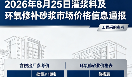 南开2026年8月25日灌浆料及环氧修补砂浆市场价格信息通报